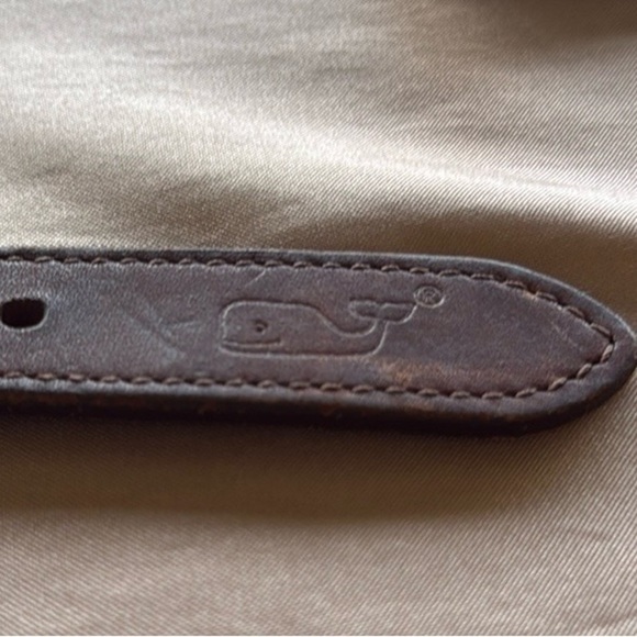 Vineyard Vines Swordfish Belt Brown Leather Blue Sailfish Silk Print Sz 26” - Picture 9 of 9